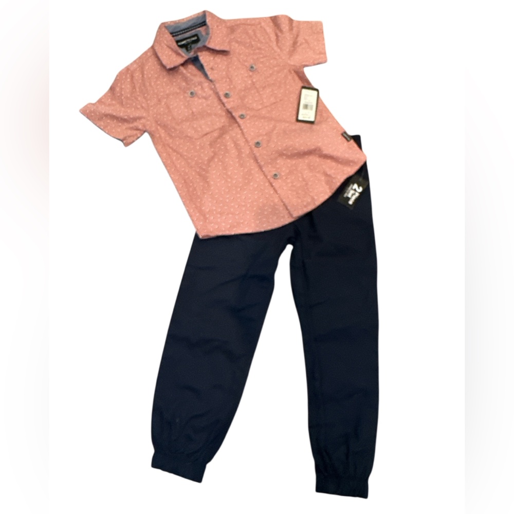 NWT Kenneth Cole 2 Piece Set Size 4 | Boys Button Down Tshirt & Navy Pants